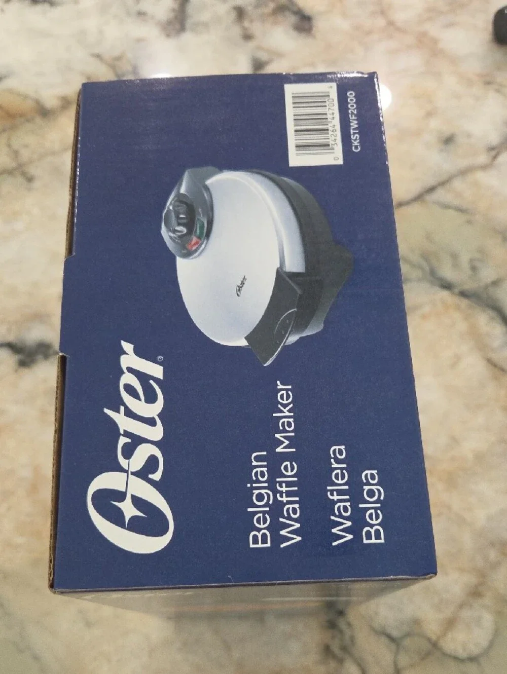 Oster Belgian Waffle Maker in silver and black finish